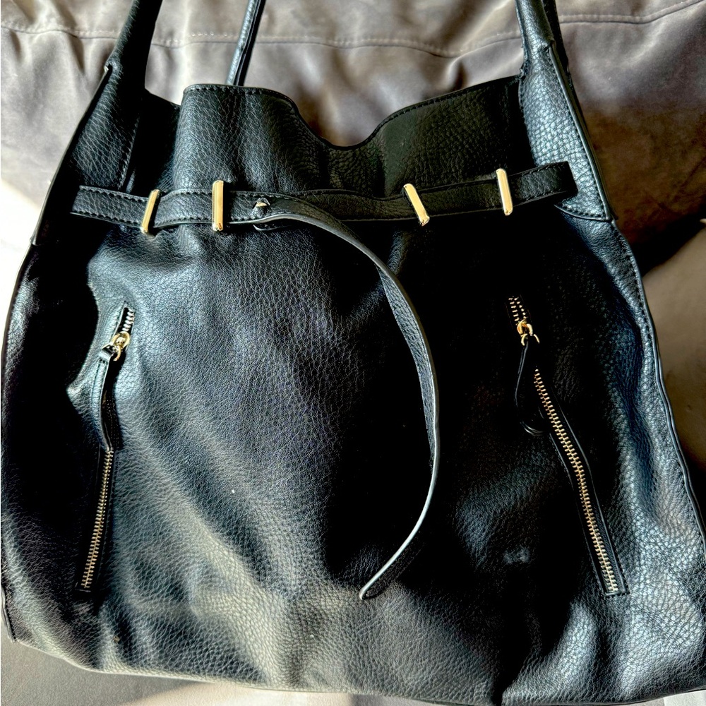 Super large leather black bag